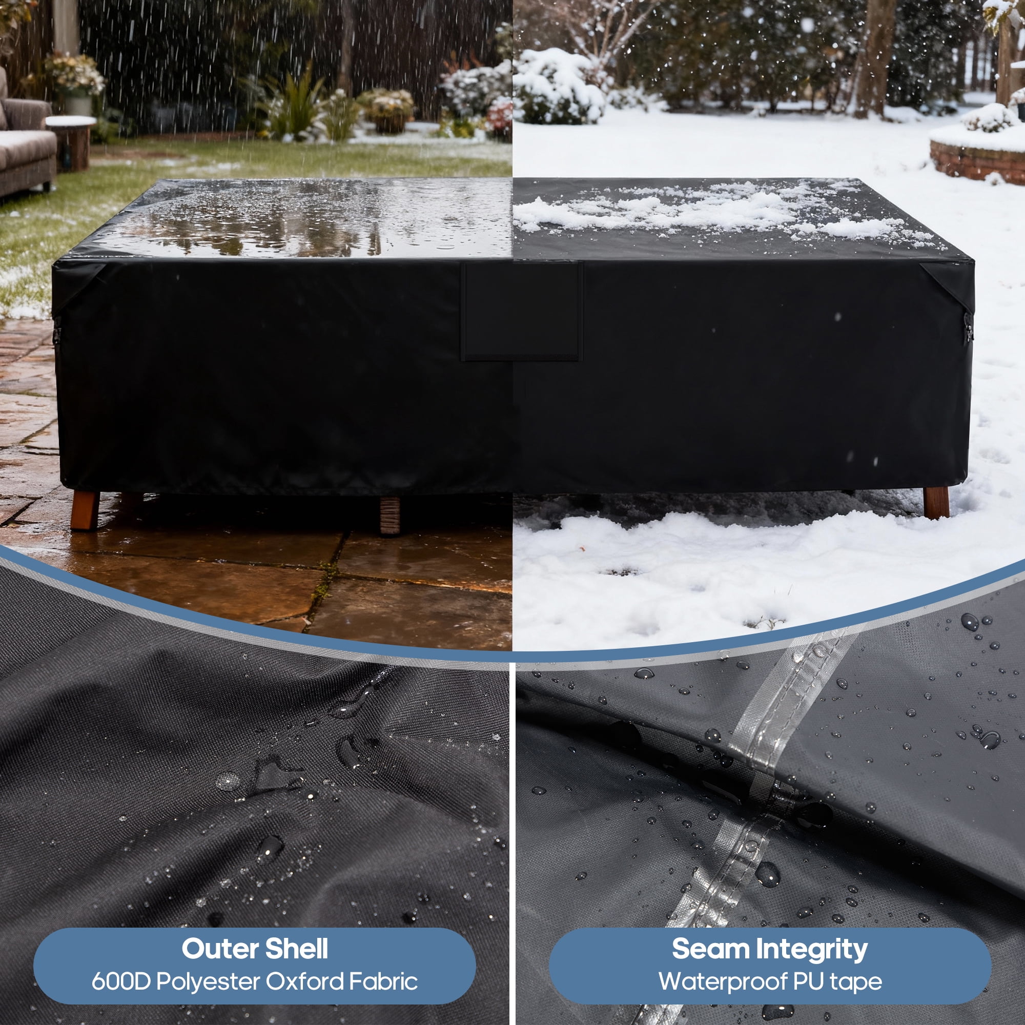 SHOUFTW Rectangular Patio Furniture Cover, 600D Waterproof Outdoor Dining Table & Chair Cover, Heavy Duty, Black