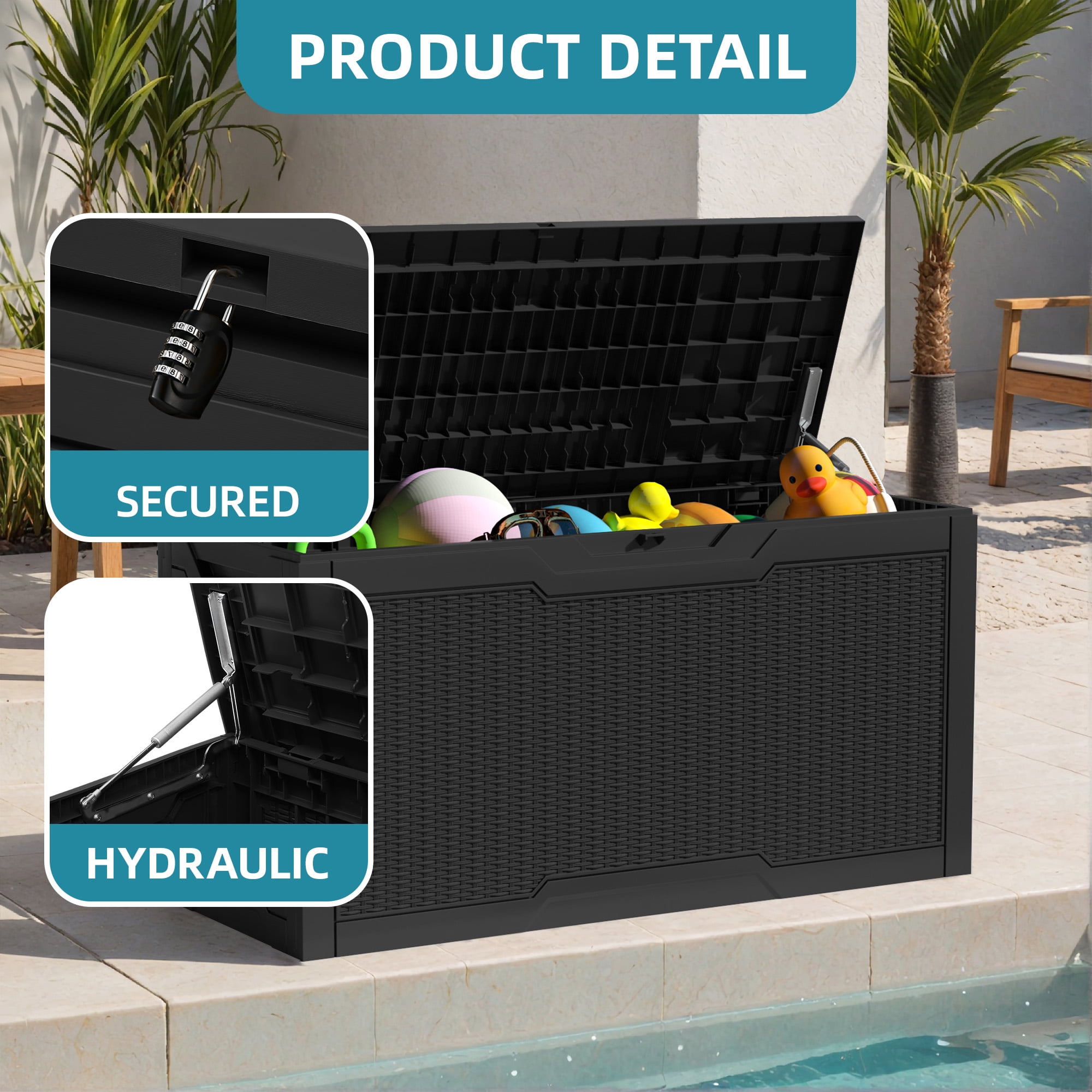 Uforic 80 Gallon Resin Deck Box,Outdoor Storage Box with Lockable lid for Patio Furniture, Waterproof,Black