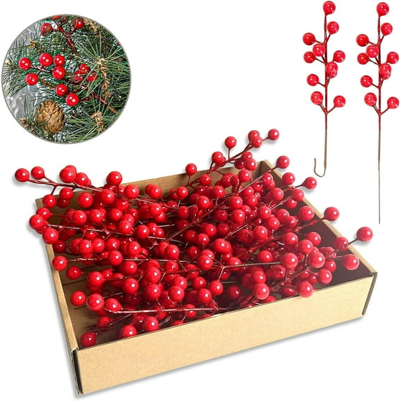 30 Pack 9" Artificial Red Berry Stems - Christmas Tree Decorations, Holiday Winter Décor for Home, Wedding, Crafts & Seasonal Festive Displays