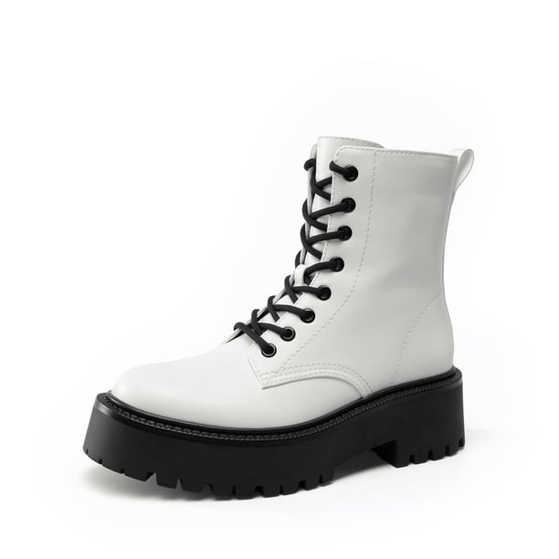 Botas de combate con cordones para mujer DREAM PAIRS con tacón de 5.5 cm blanco