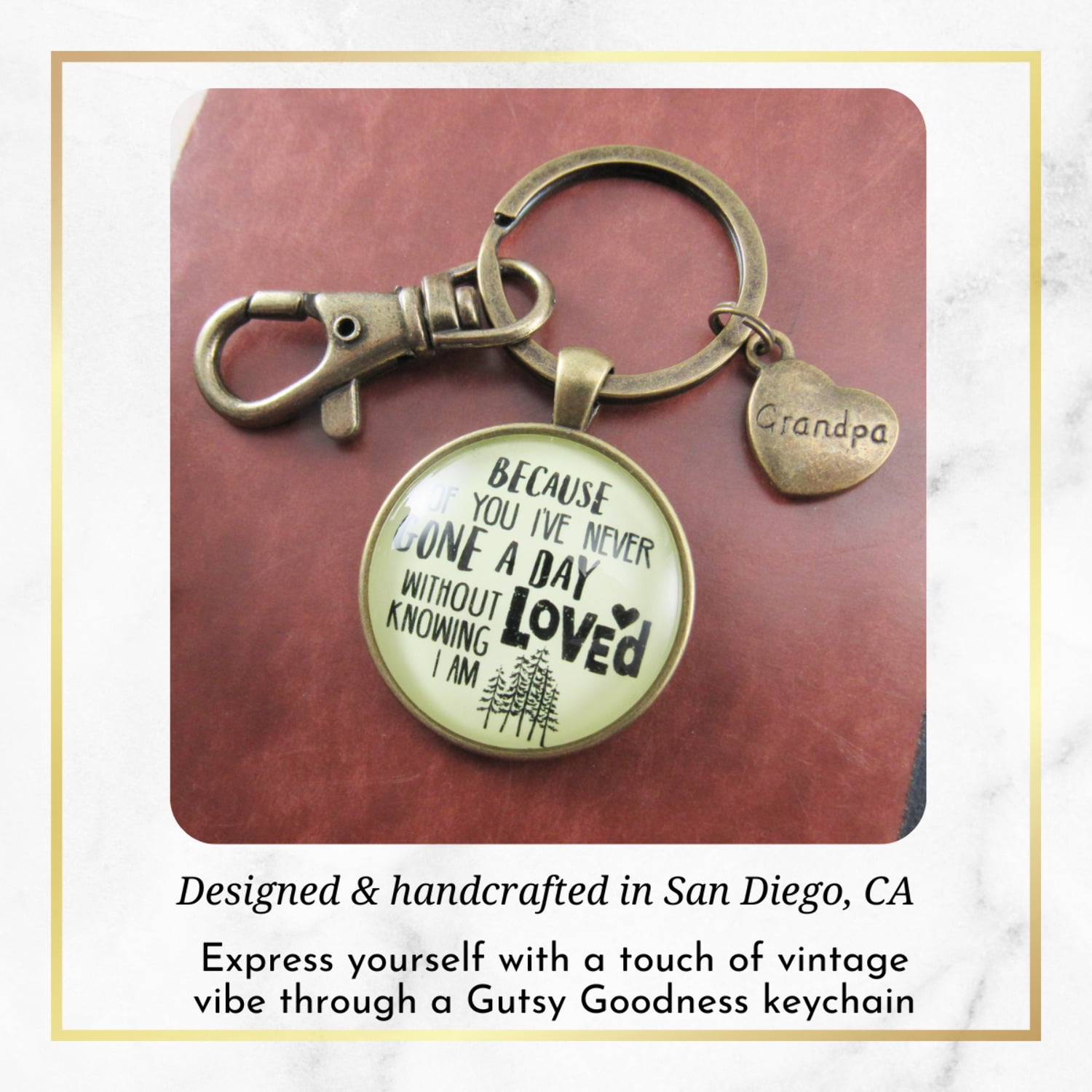 Grandpa Gutsy Goodness Bronze Metal Keychain Because of You Know Love Key Ring Adult Male Gift