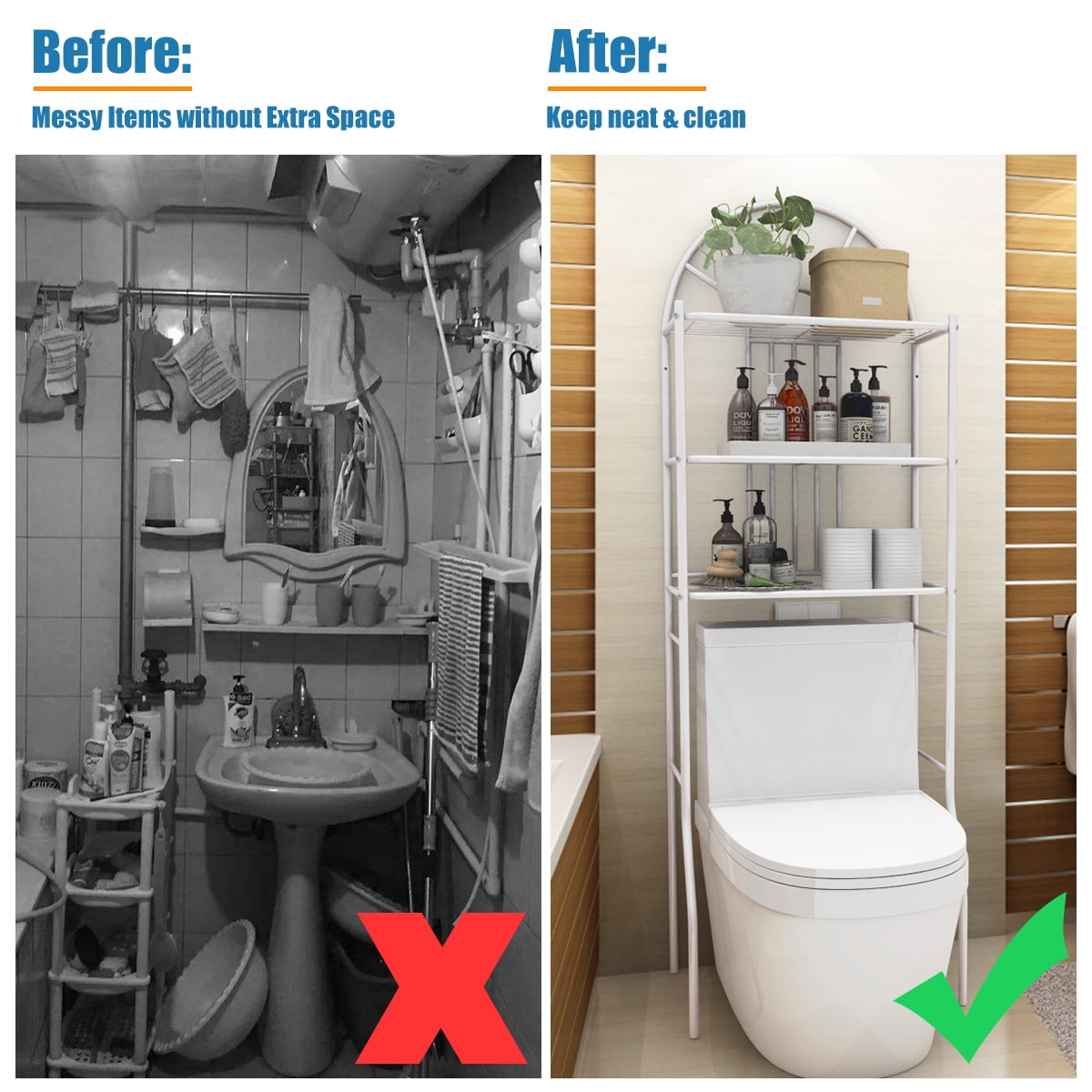 Gymax 3 Shelf Bathroom Metal Storage Rack over the Toilet Space Saver White