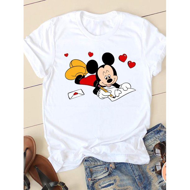 Disney Print Lovely Trend 90s Clothing Mickey Mouse Tee Shirt Casual Fashion Women Cartoon Graphic Short Sleeve T-shirtsS Gao Jinjia LED