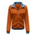 thumbnail image 6 of BODOAO Women's Ribbed Knit Zip Up Jacket, Denim Collar Cuff Patchwork Cardigan, Casual Long Sleeve Bomber Coat for Fall Winter Work, Vacation and Daily Wear Orange 2XL, 6 of 7