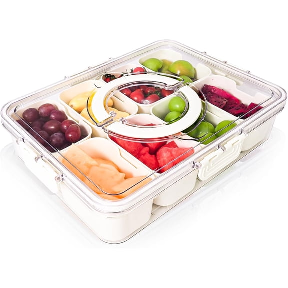 Snackle Box Container,Serving Tray with Lid & Handle (Snackle 8) | Clear Snack Box Organizer for Fruits, Candy, Charcuterie,Snacks,Perfect for Party, Entertaining,Travel & Beach