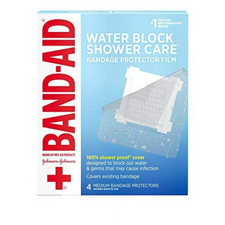 Band-Aid Brand First Aid Water Block Shower Care Bandage Protector, Medium, 4 ct (Pack of 3)
