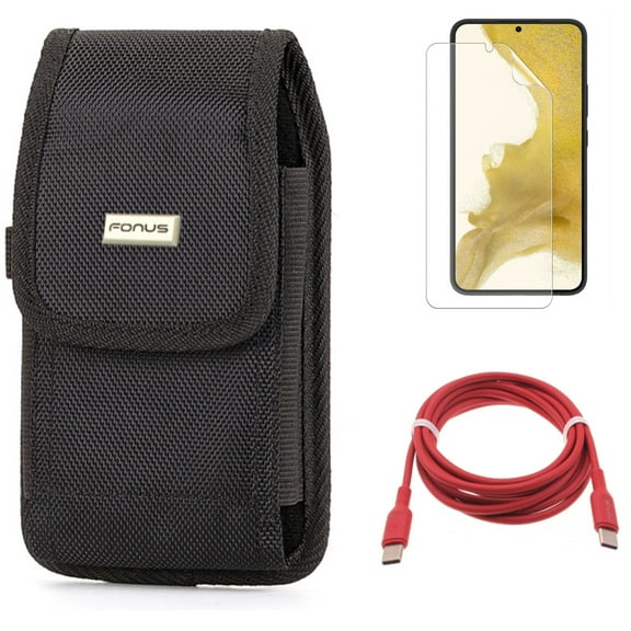 For Samsung Galaxy S21 (6.2") - PD Fast Charger USB-C to Type-C Red 6ft Long Cable   Anti-Glare TPU Film Matte Screen Protector   Holster Rugged Case Belt Clip