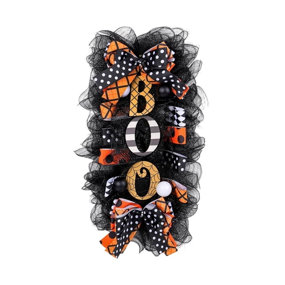 Halloween Swag Wreath with Spider Mesh and Ribbons 21.65 x 11. Inch, Fall Boo Autumn Wreath for Front Door Table Wall Farmhouse Decor, Decorations and Favors