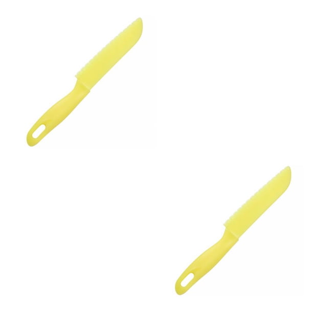 Injueey Juegos de cocina para niños, juego de Chef de plástico auténtico para niños, utensilios de cocina para pasteles, bordes dentados, amarillo 2Conjunto
