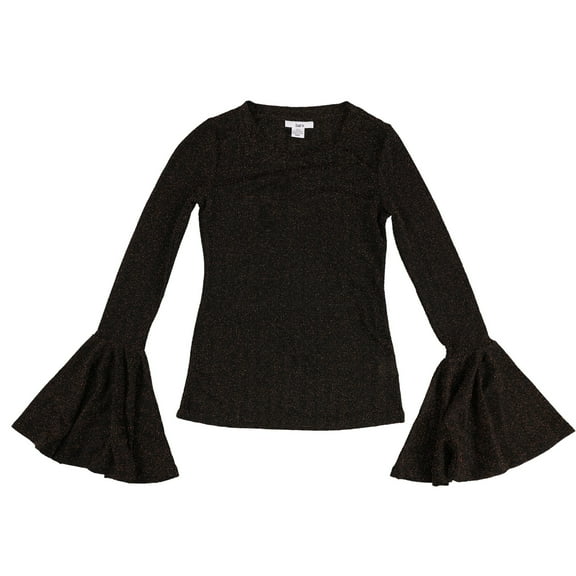 BAR III Womens Black Metallic Bell Sleeve Scoop Neck Top  Size: S