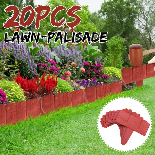 20 Pcs Set Red Garden Fence Plastic Cobbled Stone Effect Border Edging Hammer In Lawn Plant Flowerbed Decor Com - Stone Effect Garden Border Edging