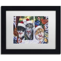 Trademark Fine Art 'Cats In Window' Canvas Art by Jenny Newland, White Matte, Black Frame