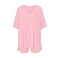 thumbnail image 6 of LIaqionyy 2 Piece Sets for Women Summer Lounge Short Sleeve Oversized V Neck Shirt Biker Shorts Outfits Set, 6 of 7
