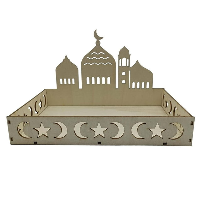 Bandeja de vajilla Eid Mubarak Bandeja islámica para Ramadán Plato de postre Decoración de mesa Bandeja para servir Bandeja para refrigerios de Ramadán Decoración Eid C