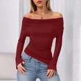 thumbnail image 5 of Towmus Women's Spring Long Sleeve Y2K Crop Top Solid Color Off Shoulder Tops Fitted Knit Tee Shirts Going Out T-shirt, 5 of 8