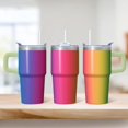 thumbnail image 2 of 20oz Double Wall Travel Tumbler with Handle, Geometric Texture Stainless Steel Mug, Insulated Leak-Proof Cup & Straw, 2 of 5
