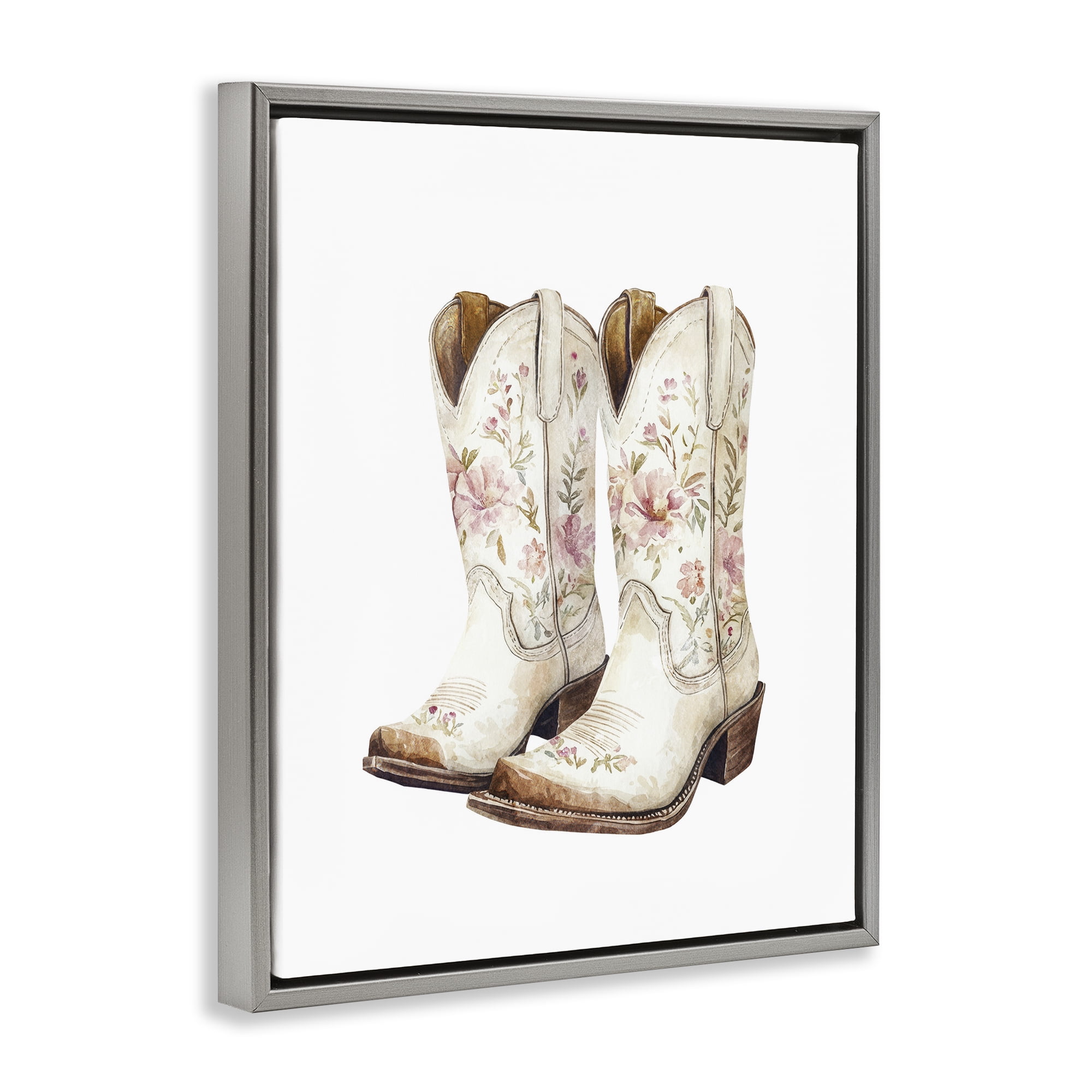 Stupell Industries Boots in Bloom Gray Framed Floater Canvas Wall Art, design by Svetlana Aleynikova