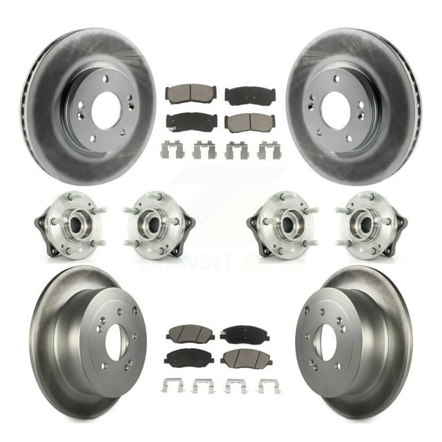 Transit Auto Front Rear Hub Bearings Assembly Coated Disc Brake Rotors and Ceramic Pads Kit (10Pc) for Car 2007-2009 Hyundai Santa Fe AWD - Left Right Side (Driver Passenger) KBB-120992