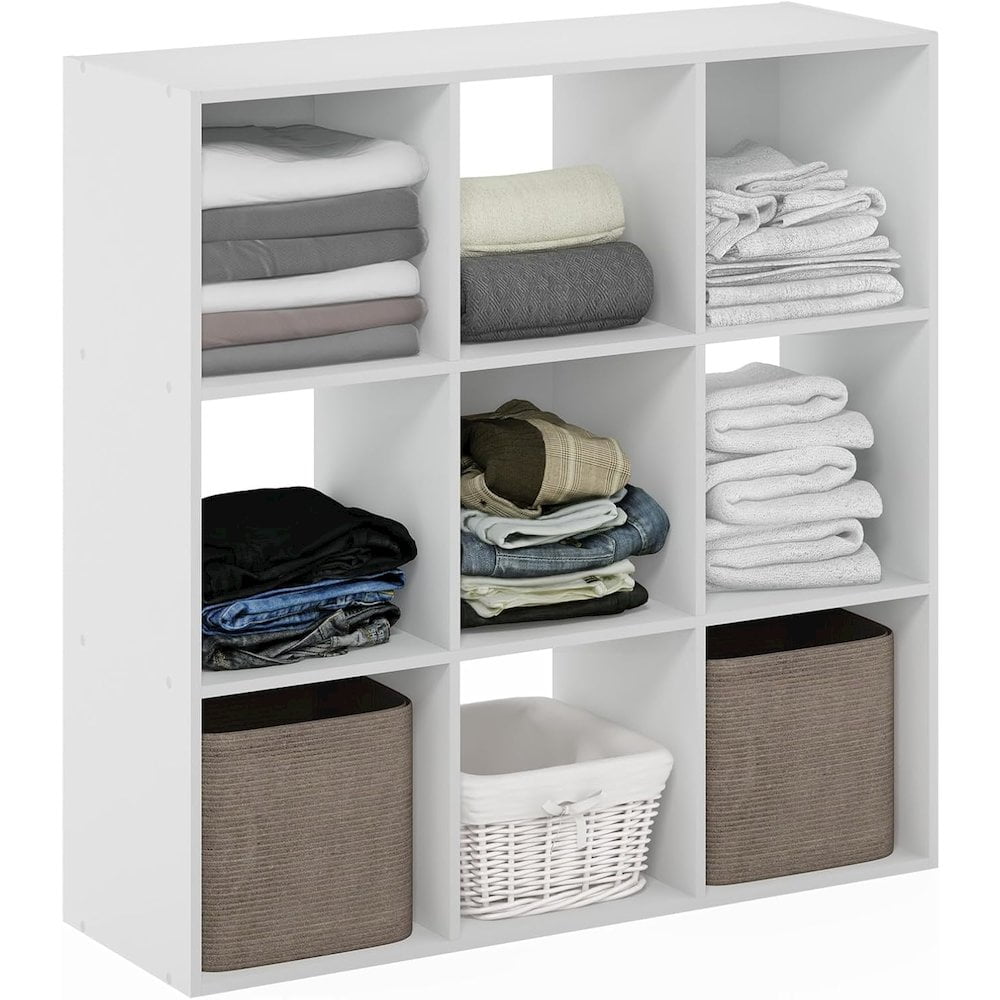 FurniFact White Engineered Wood 9 Cube Storage Organizer with Modern Storage Cubes
