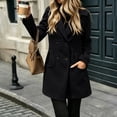 thumbnail image 5 of Cmfcve Womens Plus Size Hooded Coats Double‑Breasted Mid Length Overcoat Long Sleeve Casual Outerwear Jacket, 5 of 8