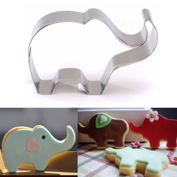 Tineasur 4Pcs Elephant Shaped Cake and Cookie Cutter Stainless Steel Non Rust Baking Tool