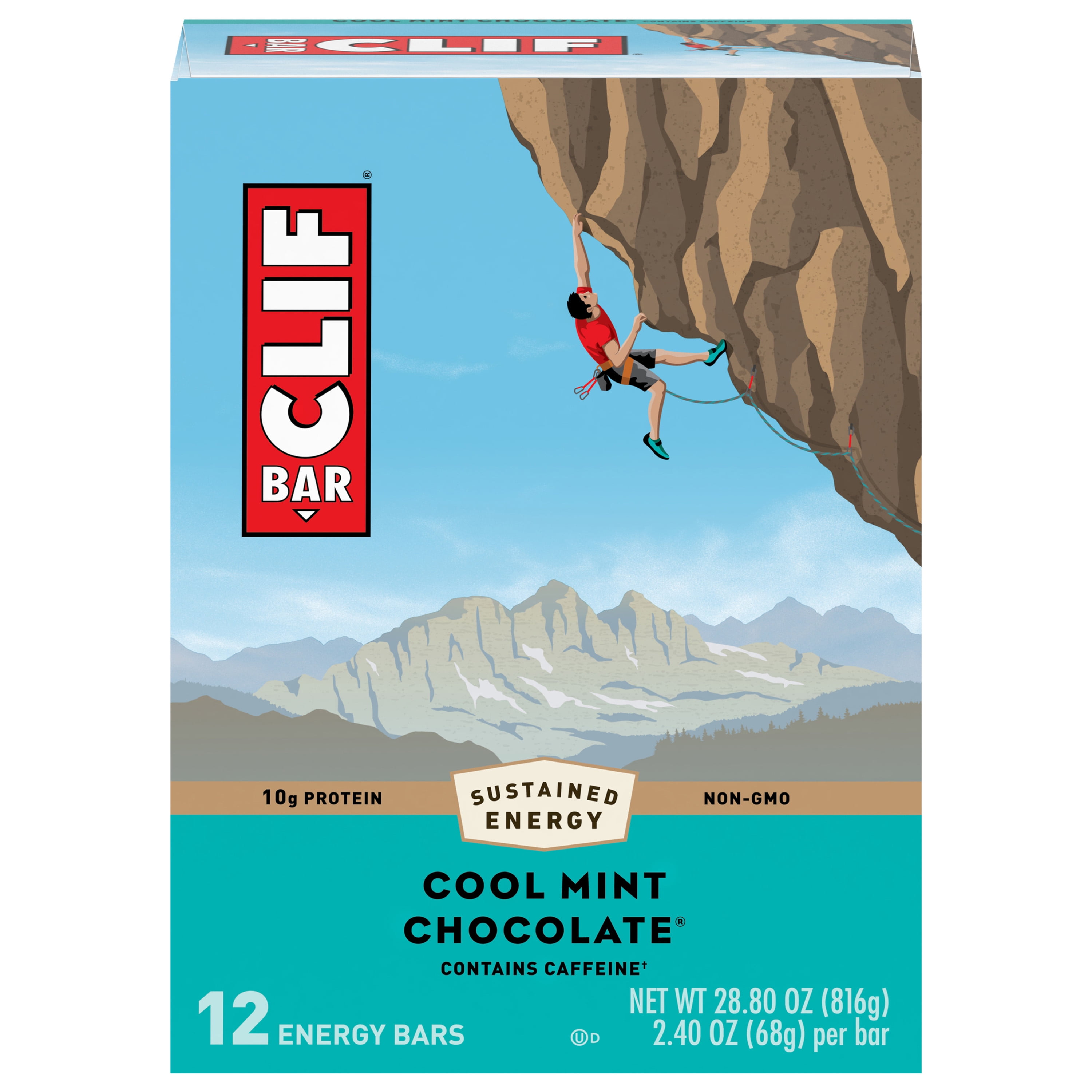 CLIF BAR Energy Bars, Cool Mint Chocolate, 10g Protein Bar, 12 Ct, 2.4 oz (Packaging May Vary)