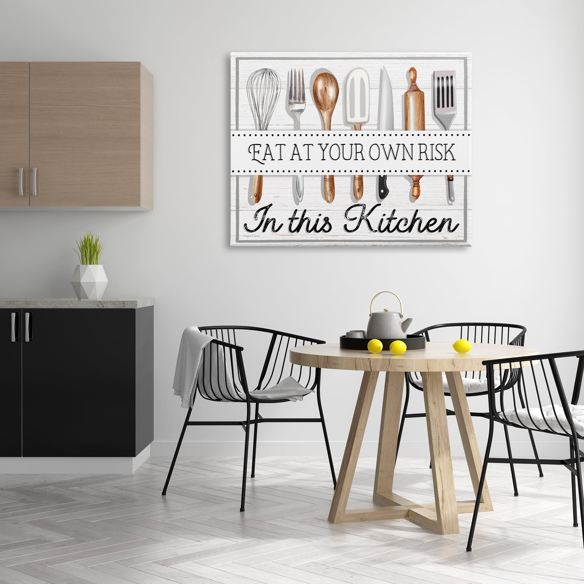 Stupell Industries Eat at Own Risk Phrase Food & Beverage Painting Gallery Wrapped Canvas Art Print Wall Art, 48 x 36