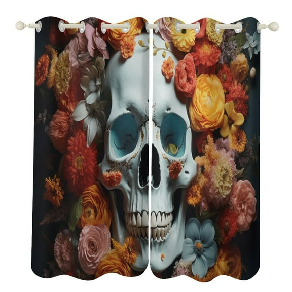 Blackout Curtains for Bedroom Gothic Skull Lover Full Room Darkening Grommet Curtains for Living Room,Thermal Insulated Ombre Drapes