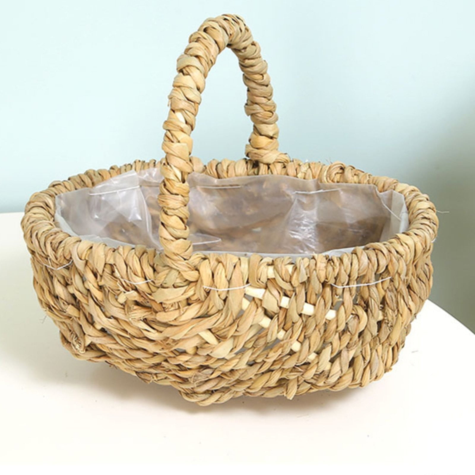 BIZHUA Flower Girl Basket Woven Baskets with Handles for Wedding Easter Egg Hunting Basket Toy Oval Basket Basketflower Girl, One Woven Flower Basket