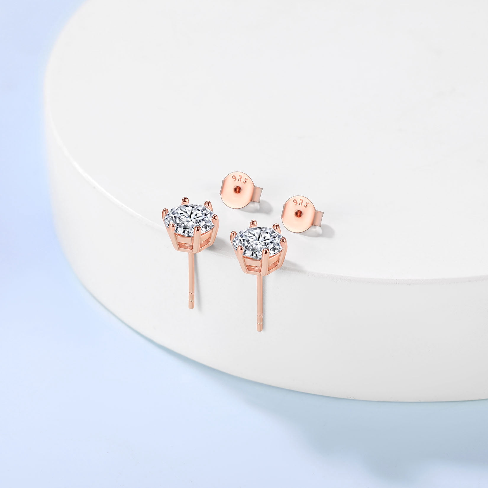 Suplight 925 Sterling Silver/Rose Gold Plated Simulated Diamond Black Cubic Zirconia Stud Earrings for Women Men