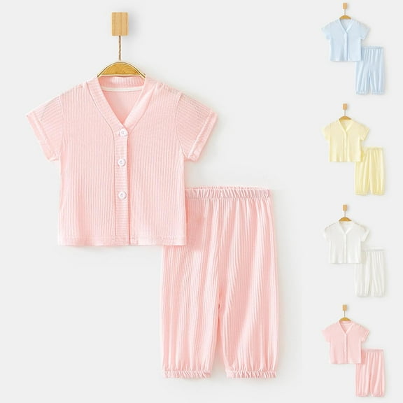 ATOGUTA Kids Two Piece Outfits Girls Kids 2 Pieces Lounge Sets Short Sleeve Top and Pants Soft Pjs Loungewear Size 3M-4T, Pink
