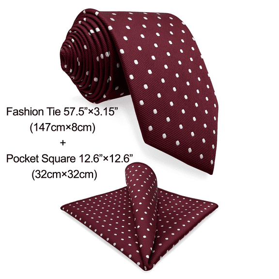 Tie Sets for Men Wedding Necktie Red Burgundy Dot Extra Long Extra Long Size 63" with Pocket Square