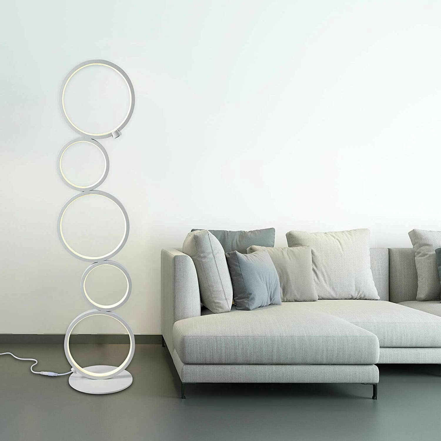 MONIPA 35.5 Inch Tall LED Floor Lamp Modern Ring Style for Bedroom Living Room Kids Room Study Room Standing, 3 Brightness Levels Dimable with Touch Switch, 3000K Warm White