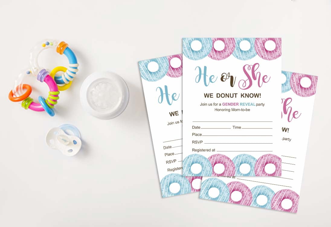 Inkdotpot 30 Fill In StyleBaby Shower Invitation Cards Donuts He Or She Gender Reveal Blank Invites
