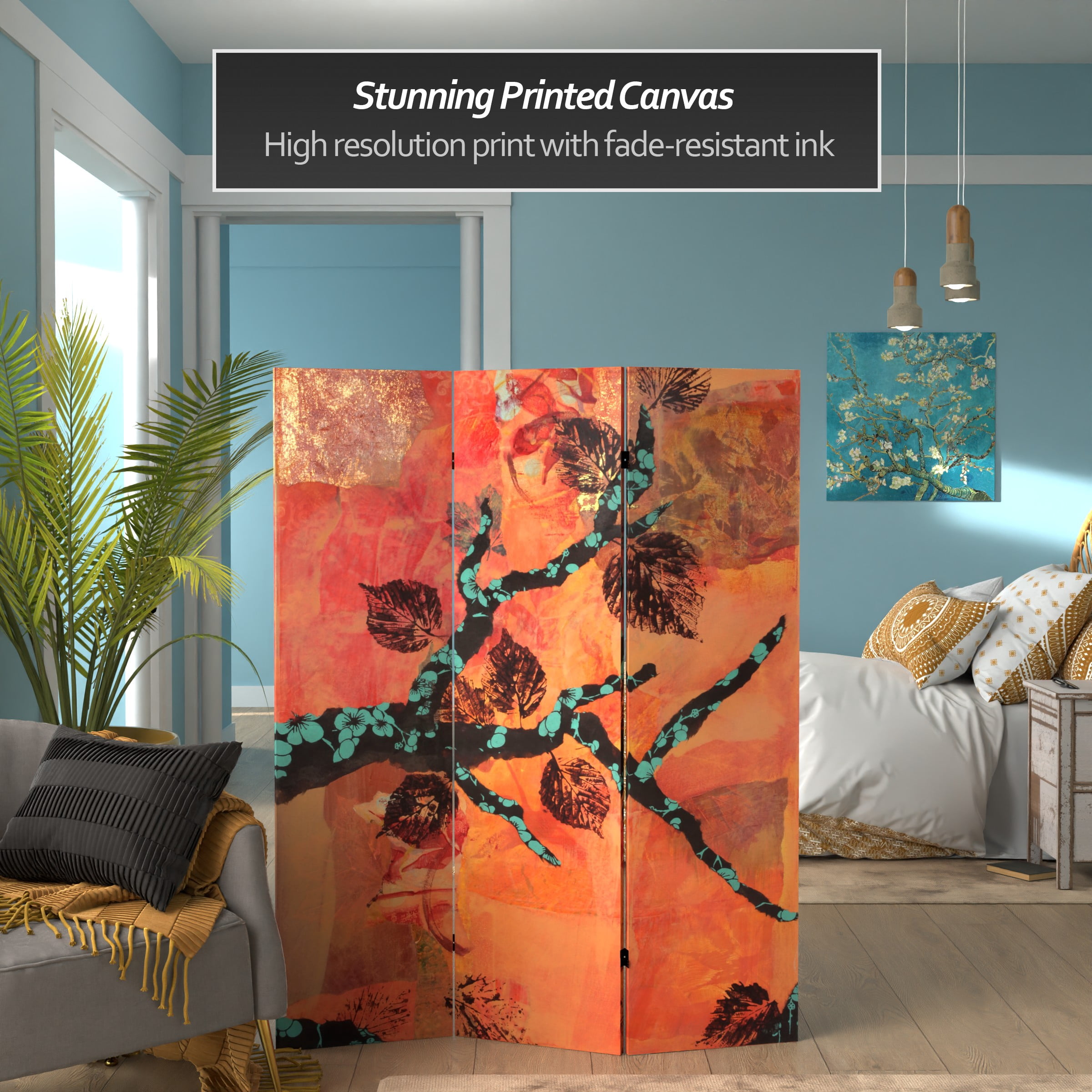 Oriental Furniture 5 ft. Tall Rich Autumn Canvas Room Divider - 3 Panel