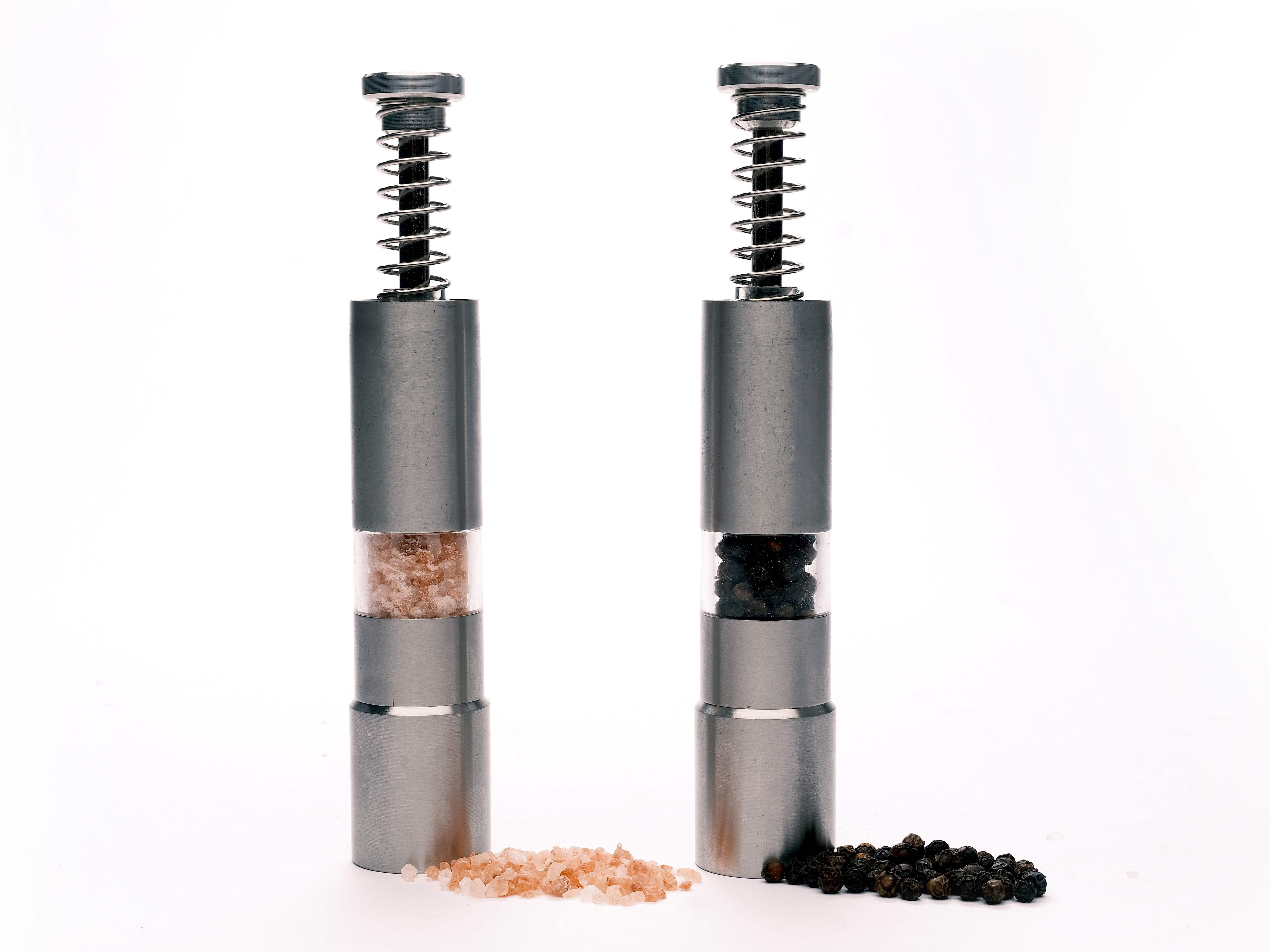 Jokari Season Pro™, Set of 2, Stainless Steel Grinders with Acrylic Base, for Salt, Pepper or Spices