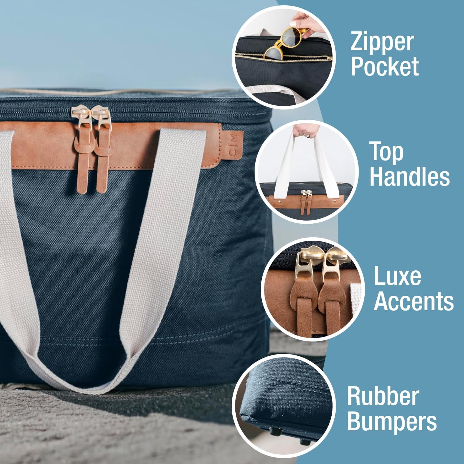 CleverMade Malibu LUXE Collapsible Cooler, 18 Can (25 lbs) - Leeward Navy