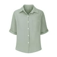 thumbnail image 5 of Oversized Tshirts for Women, Fashion Casual Solid Color Single Pocket Slit Mid Sleeve Shirt, Green M, 5 of 9