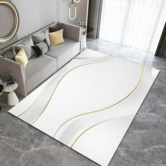 Modern Home Decor Art Indoor Large Rug, Minimalist Light Luxury White Gold Area Rug, Non-Slip Soft Low Pile Durable Floor Carpet For Living Room Dining Room Bedroom Entryway 1x2ft