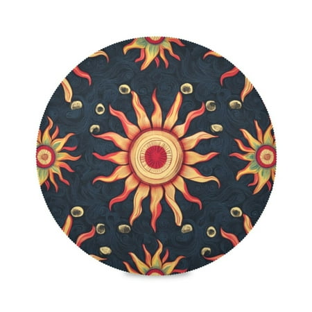

Round Plate Mat 15.4x15.4 Inchesx4 Placemat Table Mat Kitchen Mat Coffee Mat Fabric Thick Strong Wear-Resistant Heat Resistance Cartoon Sun Seamless