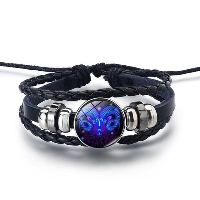 Pulsera de signos espirituales, pulseras espirituales tejidas a mano para mujeres, pulsera ajustable multicapa de 12 constelaciones, pulseras de cuero PU L5I3