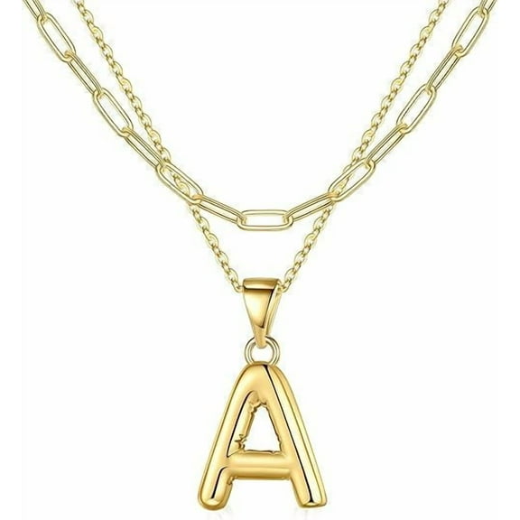 Ydou 18K Gold Plated Bubble Letter Necklace for Women,Layering Paperclip Chain Necklace,Letter A