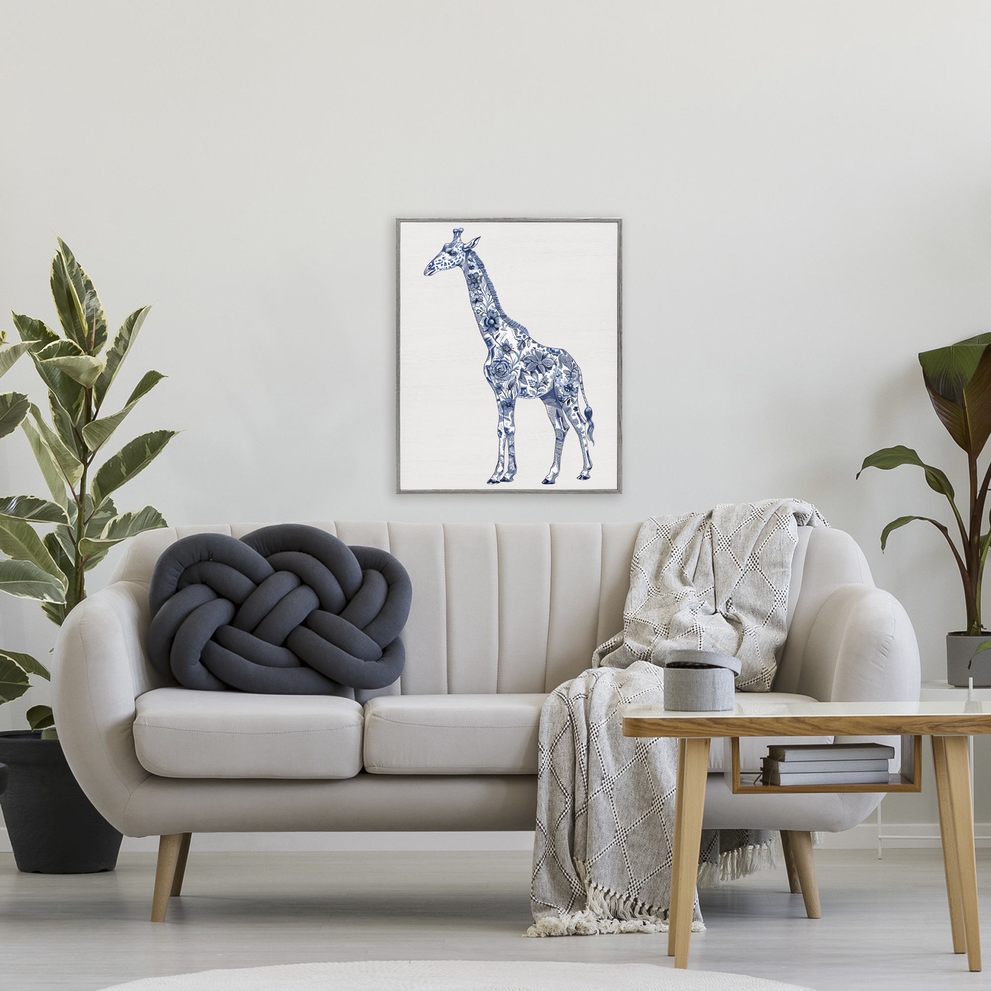 Vintage Toile Giraffe Gray Framed Giclee Art, design by Lettered and Lined