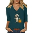 thumbnail image 2 of EchfiProm V-Neck Shirts for Women Blue 3/4 Sleeve Pullover Loose Fit Graphic Cute Shirts, 2 of 5