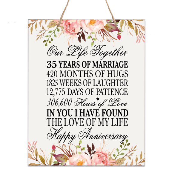 LifeSong Milestones 12x15 Floral 35th Anniversary Plaque Rope Sign 35 Year of Marriage (White)