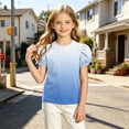 thumbnail image 5 of WRKEKC Girls Short Sleeve Tops Puff Sleeve Floral Print Round Neck Summer Casual Blouse for 4-15 Years, 5 of 7