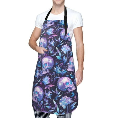 

Cauagu Blue Skull Crystal Aprons with Pockets Waterproof Apron for Women Kitchen Cooking Apron Adjustable Bib Aprons Chef Apron for Cooking Drawing Crafting