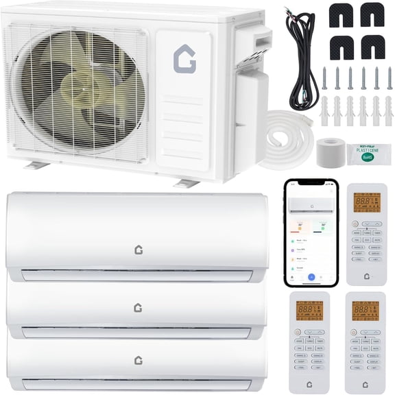 Senfot 35000 BTU 3 Zone Mini Split Air Conditioner 19 SEER2 Wall Mounted Ductless AC Heat Pump Pre-Charged Condenser Line Set Cools 2500 Sq Ft 208-230V 12K 12K 12K