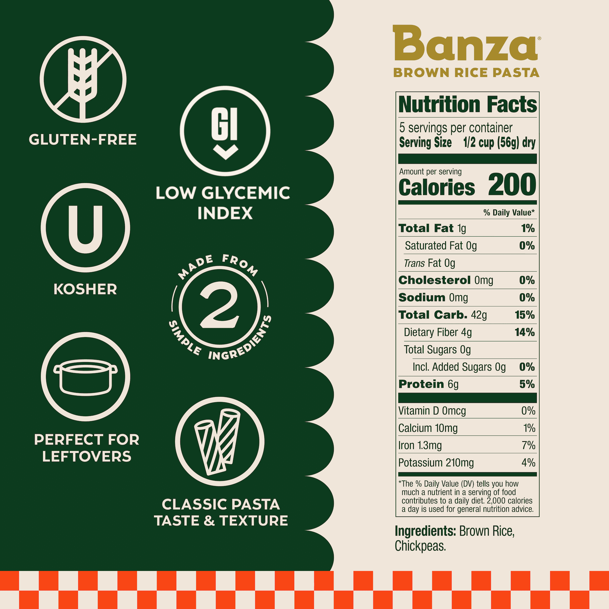 Banza Brown Rice Penne, Gluten-Free Pasta Made in Italy, Non-GMO, 8oz, Classic Texture