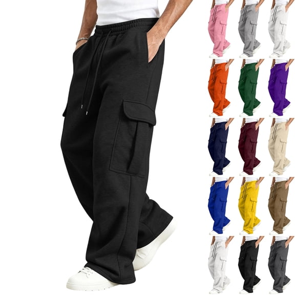 Dweltoz Men's Baggy Cargo Sweatpants Oversized Loose Fit Wide Leg Elastic Waist Drawstring Casual Pants with Pockets,Black XL